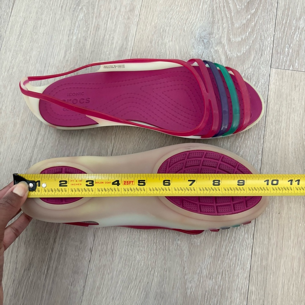 CROCS Womens Jelly Flats Size 10 Wide Cream Magenta Colorful Open Toe Comfort - Picture 10 of 11